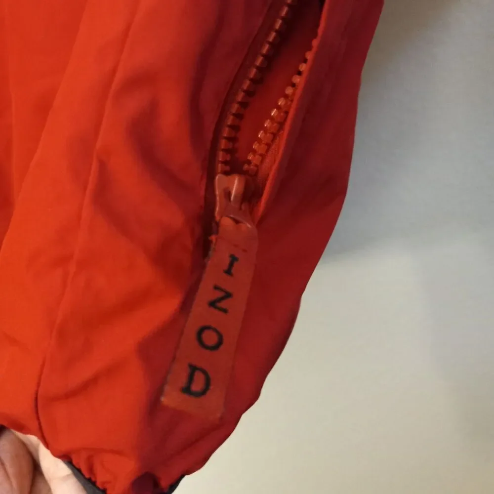 Mens Large IZOD Lightweight Jacket Windbreaker Polyester Red Hooded Pockets Vntg